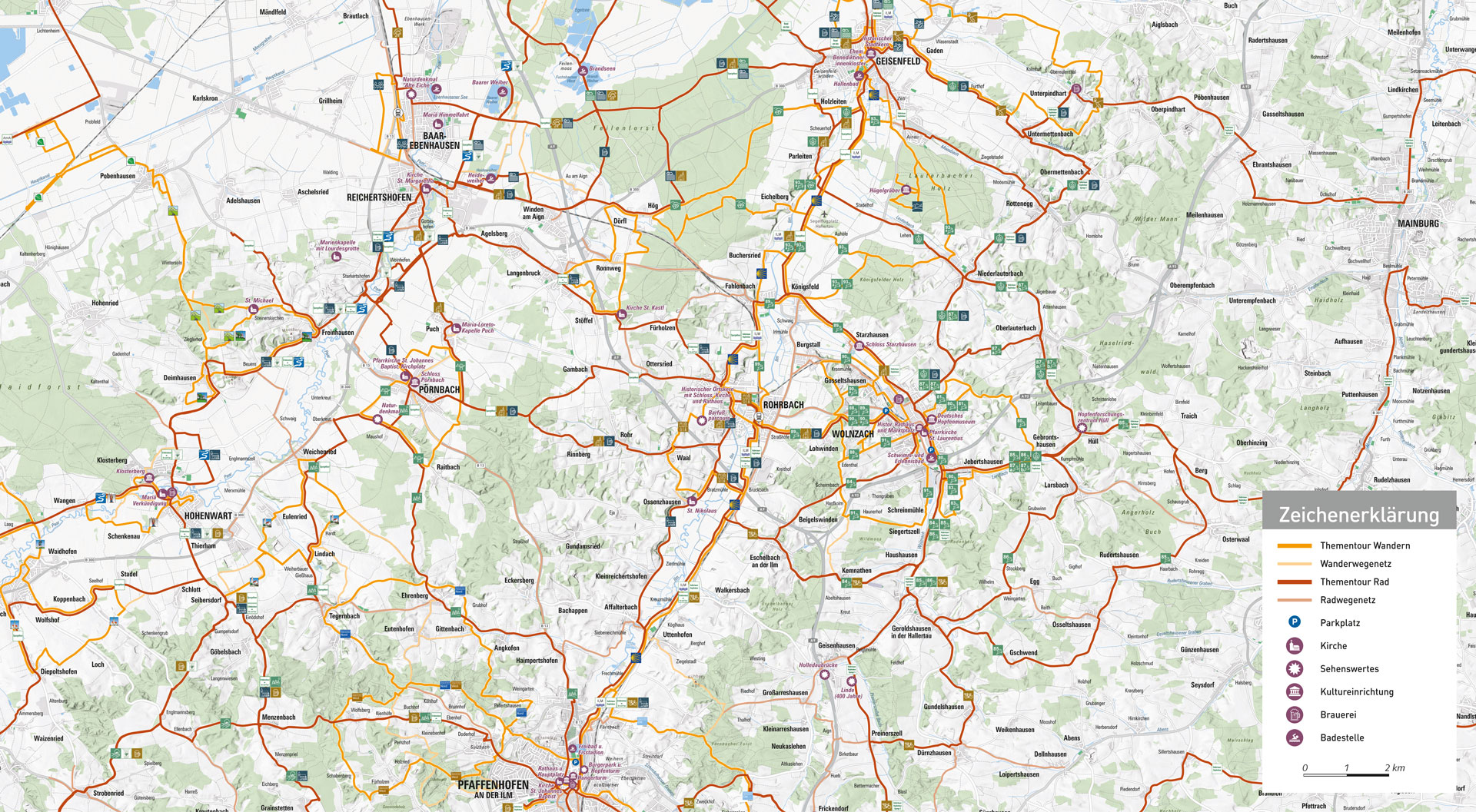 Übersichtskarte Rad- und Wanderwege im gesamten Landkreis Pfaffenhofen (klein)